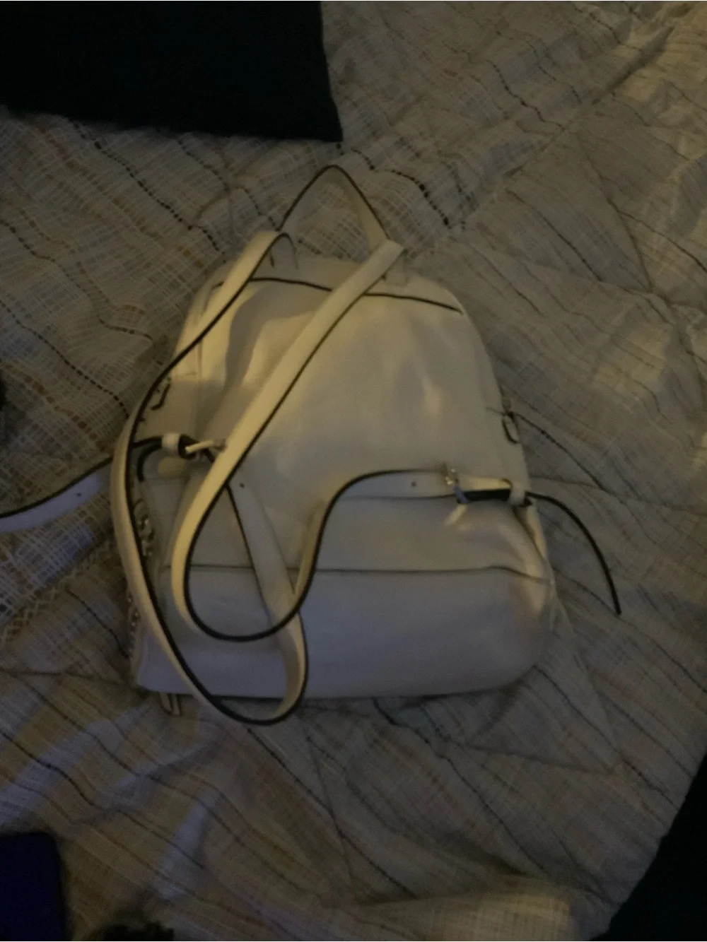 Michael Kors White Leather Studded Mini Backpack with Silver Accents